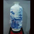 景德镇陶瓷名人名作名家省大师齐茂荣作手绘青花山水瓷器花瓶摆件